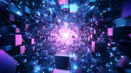 Obraz premium Digital technology Future blue purple cube poster background