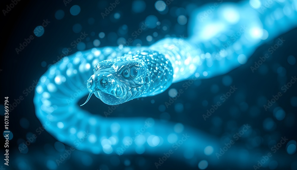 Poster A Captivating Visual of a Vigorous Snake Dissolving into Glowing Particles, Ideal for Capturing the Essence of Transformation and Mystique in Your Creative Projects