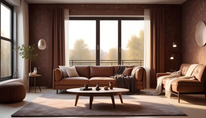 Scandinavian living room interior design zoom background,Doodle Galaxy patterned wallpaper graphics