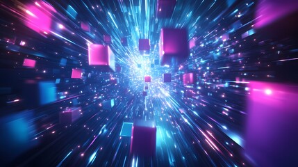 Obraz premium Digital technology Future blue purple cube poster background