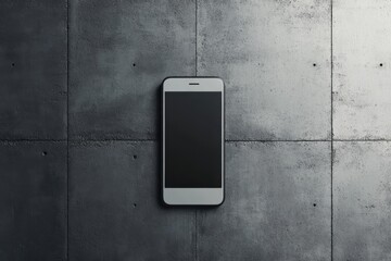 A modern smartphone resting on a textured concrete surface in a minimalistic setting