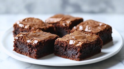 Delicious Homemade Fudge Brownies on a White Plate