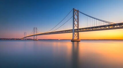 
Majestic Maryland Bay Bridge Spanning Tranquil Waters Under Clear Blue Sky at Sunset