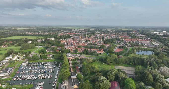 Aerial drone video of the historic village of Culemborg, Utrecht, The Netherlands.