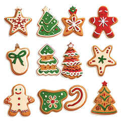 Simple flat 2D icon Christmas gingerbread set isolated on transparent background, vector, flat design, animation design, vector, flat design, animation design, simple flat 2D icon, design, clipart