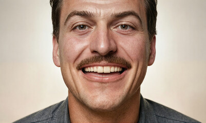 Fototapeta premium A man with a mustache smiles broadly at the camera