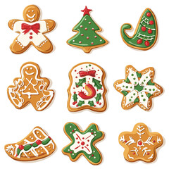 Simple flat 2D icon Christmas gingerbread set isolated on transparent background, vector, flat design, animation design, vector, flat design, animation design, simple flat 2D icon, design, clipart