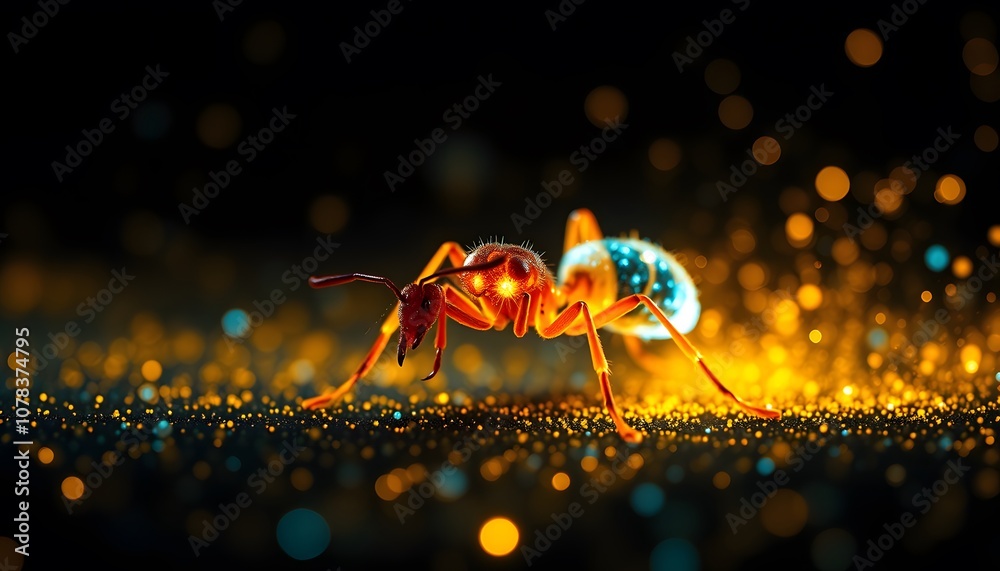 Poster A Vivid Visual Representation of a Vigorous Ant Dissolving and Disappearing in Glittering Particles for Artistic and Educational Usage