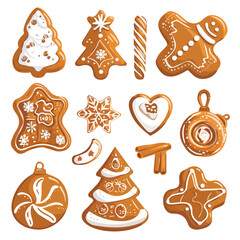 Simple flat 2D icon Christmas gingerbread set isolated on transparent background, vector, flat design, animation design, vector, flat design, animation design, simple flat 2D icon, design, clipart
