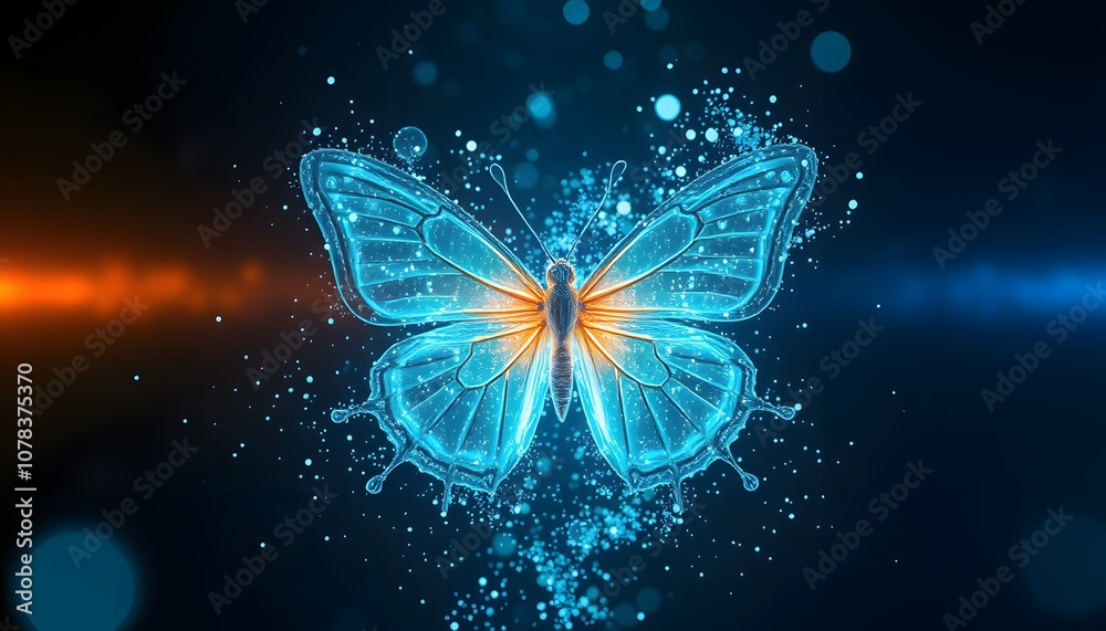 Poster A Vivid and Dynamic Butterfly Disappearing into Sparkling Particles for Use in Artistic and Creative Projects