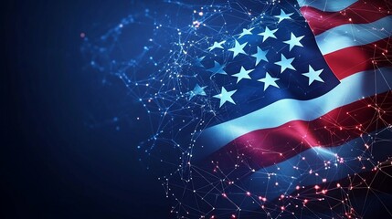 Waving American flag with a digital abstract design.