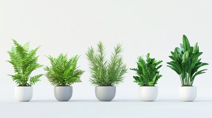 Obraz premium Realistic Collection of Green Plants in Pots: Modern Minimal Design 3D Vector Illustration