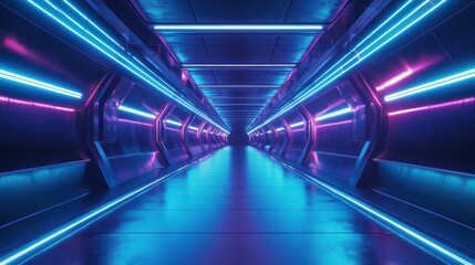 Neon Lights in a Futuristic Corridor