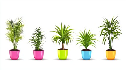 Obraz premium Set of Artificial Plants in Flower Pots: Realistic Home Decor Collection