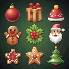 Cute Christmas element collection with Santa Claus, snowman, Christmas tree