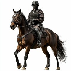 Fototapeta premium Police officer riding a brown horse.