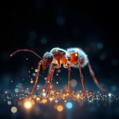 Fototapeta premium A Vibrant and Dynamic Image of an Ant Dissolving into Particles with Glowing Effects for Creative Projects