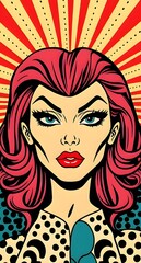 Vibrant Pop Art Illustration of Confident Woman Portrait