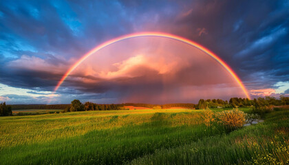 Fototapeta premium Colorful Clouds and Rainbow in the Sky After Rain