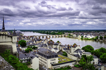 The town of Saumur in Loire, France viewed from the Ch&acirc;teau de Saumur