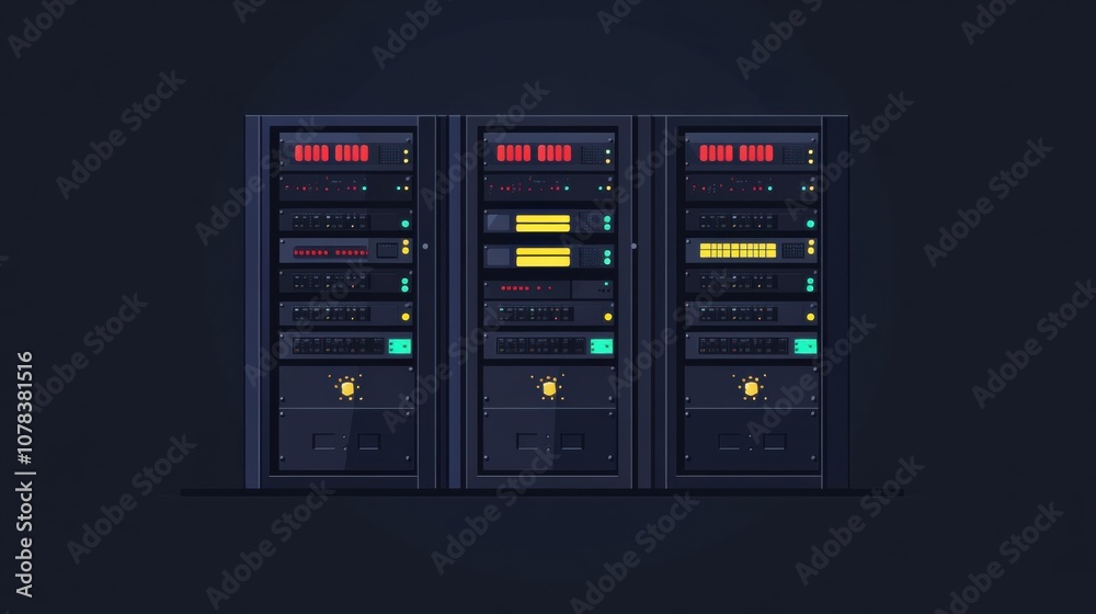 Leinwandbilder multiple servers display blinking indicators against a dark background, showcasing active network op