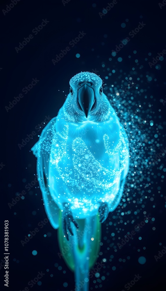 Poster A Vigorously Colored Parrot Disintegrating into Sparkling Particles, Perfect for Visual Effects in Multimedia Projects