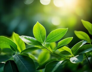Obraz premium Vibrant green leaves bathed in sunlight, creating a fresh and natural setting