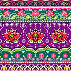 Pakistani or Indian truck art vector seamless pattern with lotus flowers, jingle truck vibrant floral Diwali design. Non AI generated
 