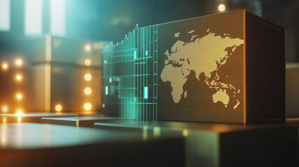 3d render chart for  digital trading import export and globe map 