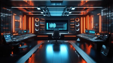 Modern Recording Studio with Neon Lights