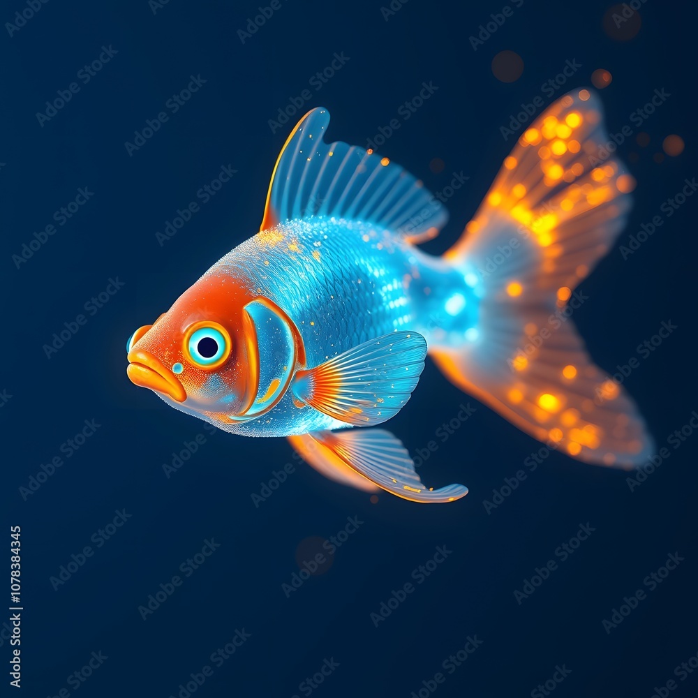 Poster A Vigorously Colorful Goldfish Dissolving into Glowing Particles Creating a Stunning Visual Effect for Artistic Projects