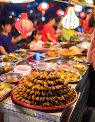 Obraz premium The Vibrant Night Markets of Taiwan, Such as Shilin Night Market in Taipei, Offering a Sensory Experience With a Variety of Street Foods, Local Products, and Traditional Taiwanese Snacks