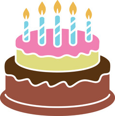 birthday cake with burning candle, vector illustration