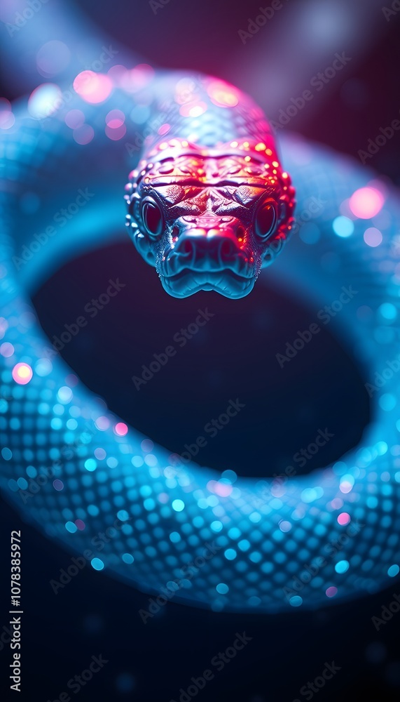 Poster A Vigorously Animated Snake Dissolving into Glowing Particles Representing Transformation and Change