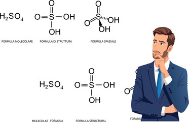 Scientist thinking about sulfuric acid molecular formula, h2so4