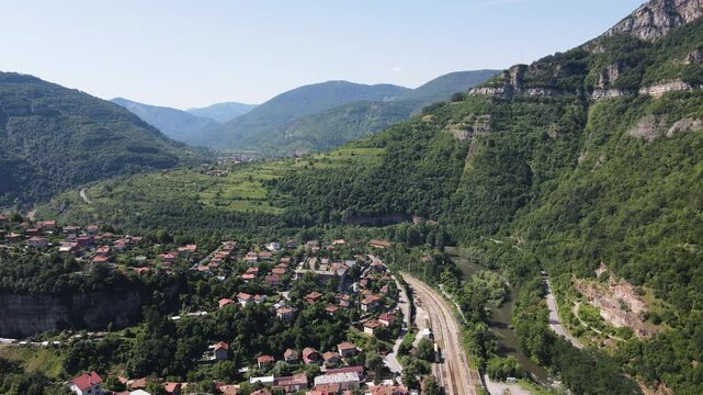 Amazing Aerial view of iskar gorge near village of Bov, Balkan Mountains, Bulgaria
