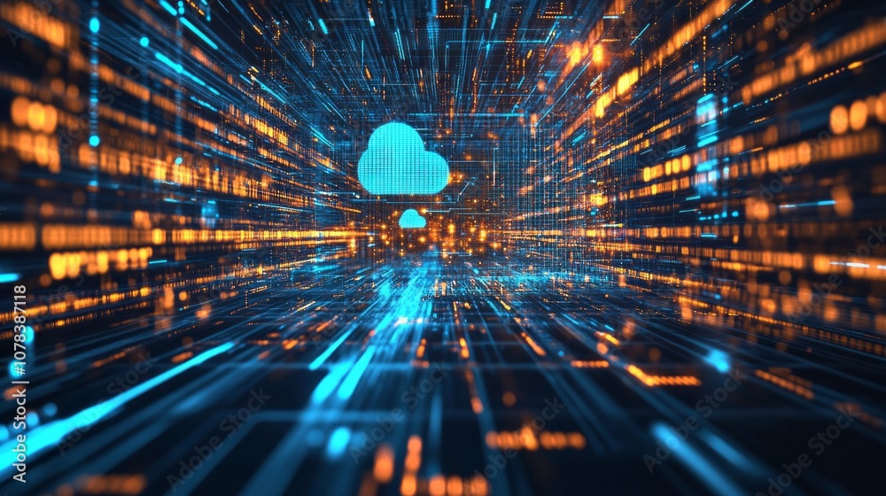 Aufkleber a computer generated image of a cloud with a blue and orange background