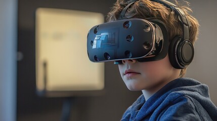 Children with attention difficulties engaging with virtual reality (VR) lessons, immersive technology helping maintain focus and interest in learning."