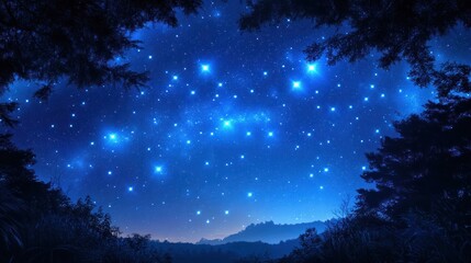 Fototapeta premium Clear night sky dotted with bright stars of various sizes, a peaceful and expansive view of the celestial landscape.