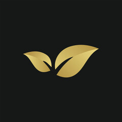 Two abstract, stylized leaves in a minimalist design vector with gold color