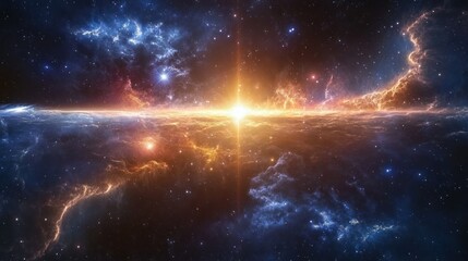 Obraz premium Deep cosmic sky filled with glowing stars and nebulae, the swirling colors and distant galaxies creating a breathtaking view of the universe.