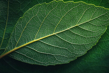 Obraz premium Close-up view of a green leaf highlighting intricate vein patterns