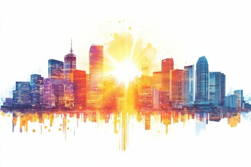Fototapeta premium Watercolor painting of a city skyline.