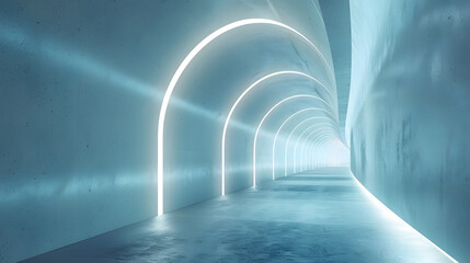 Abstract 3d rendering of empty futuristic tunnel room with light on the wall. Sci-fi concept