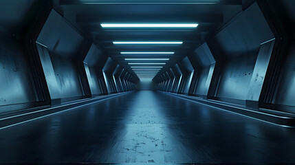 Obraz premium Abstract 3d rendering of empty futuristic tunnel room with light on the wall. Sci-fi concept