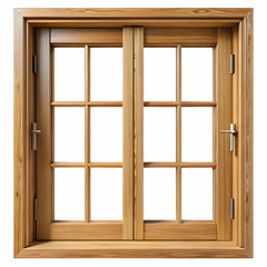 A wooden window design without glass, isolated on a white background.