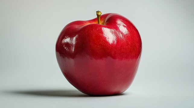 Isolated view of a red rose apple with a glossy surface, positioned on a minimal background to emphasize its color.