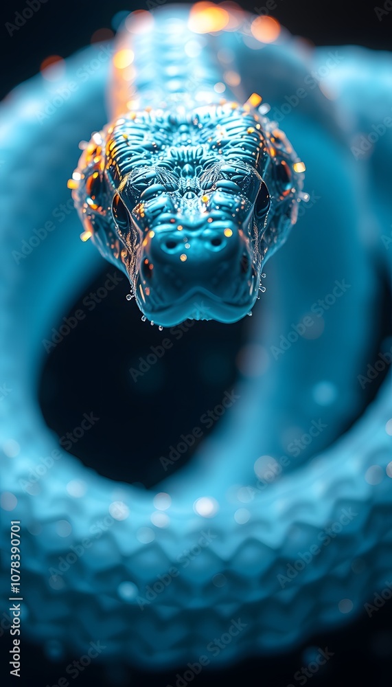 Poster A Captivating Visual of a Vigorous Snake Dissolving and Disappearing into Particles with Glowing Effects for Creative Projects