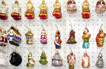 Christmas tree decorations are hanging in the store    