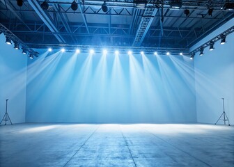 Abstract Blue Background with Blurred Light Rays and Gradient for Product Display Presentation in an Empty Studio Setting